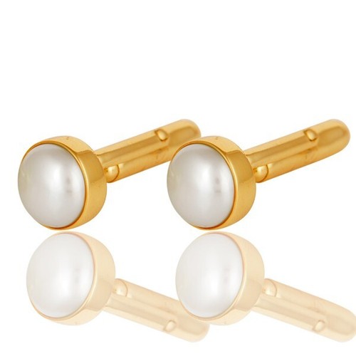 Natural Pearl Gemstone Yellow Gold Plated Men's Cufflinks For Wedding Wear - Picture 3 of 5