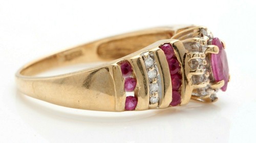 .46 Carat Natural Red Ruby and Diamonds in 10K Solid Yellow Gold Women Ring - Picture 4 of 6