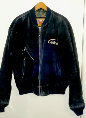 Vtg Harley-Davidson Motorcycle V-Twin Power Suede Leather Bomber