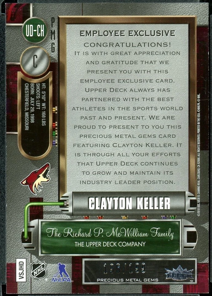 2017-18 Fleer Precious Metal Gems Employee Exclusive Purple Clayton Keller - Image 2 of 2