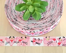 7/8" (1 YD) Pink Panther Grosgrain Ribbon Cartoon Character Ribbon