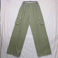 100 Cotton Cargo Pocket Baggy Loose Fit Wide Leg Pants Green Women Size  6