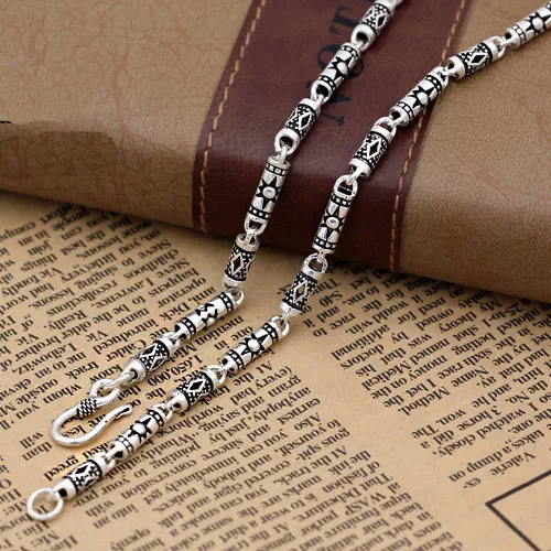 Genuine Solid 925 Sterling Silver Silver Cylinder Chain Men s Necklace 18