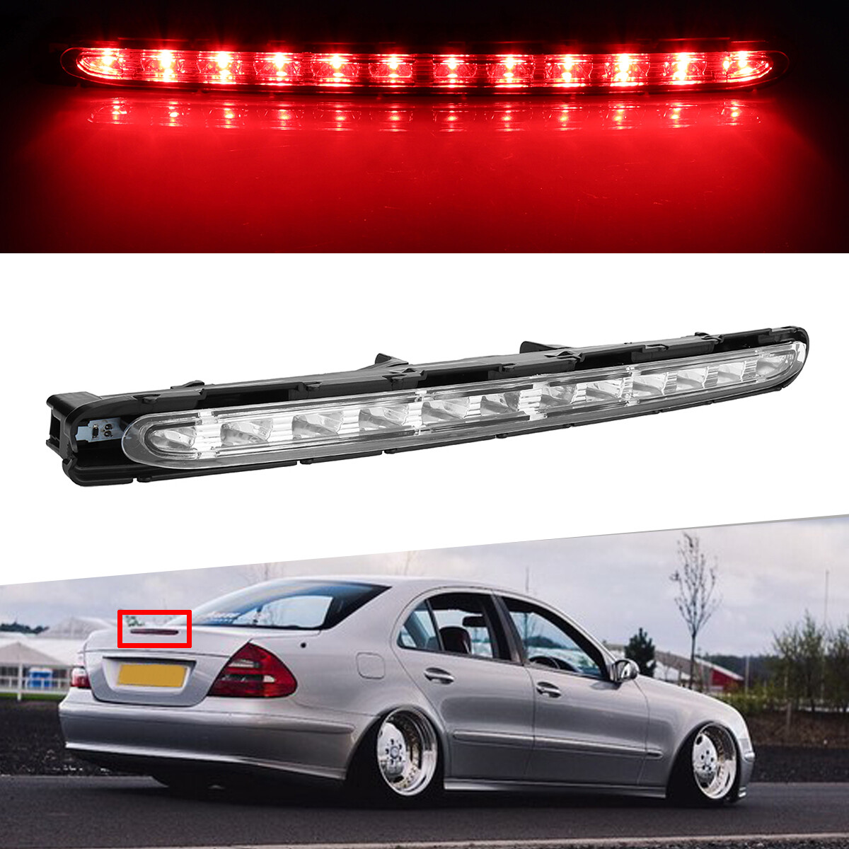 Tercera Luz De Freno LED Con Lente Negra Para Mercedes W211 2002-2009 – Alta Intensidad