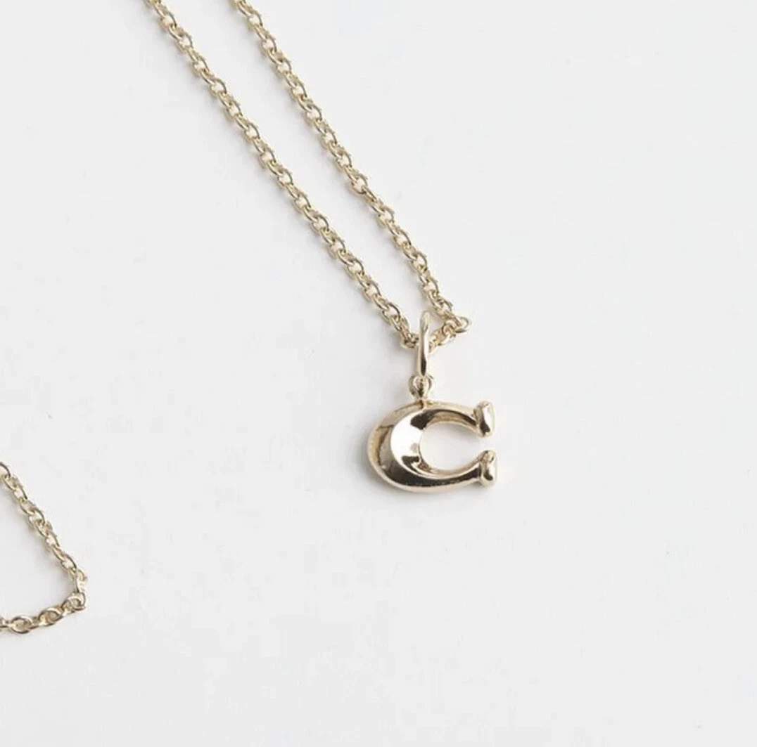 AUTHENTIC COACH Signature C CHARM STARTER NECKLACE NEW GOLD W CARD POUCH