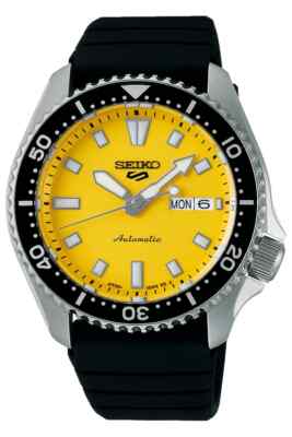 Seiko 5 Sports SKX Series 42.5mm Yellow Dial Rubber Band Watch