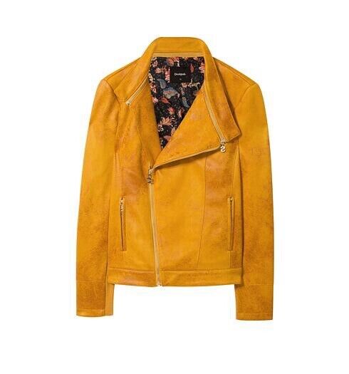Desigual 36 Yellow Style Leather Biker Jacket 18WWEWBT Desigual 36 Yellow Style Leather Biker Jacket 18WWEWBT