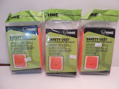 lot of 3 HME Blaze Orange hunting Safety Vests Unisex One Size NEW in Package