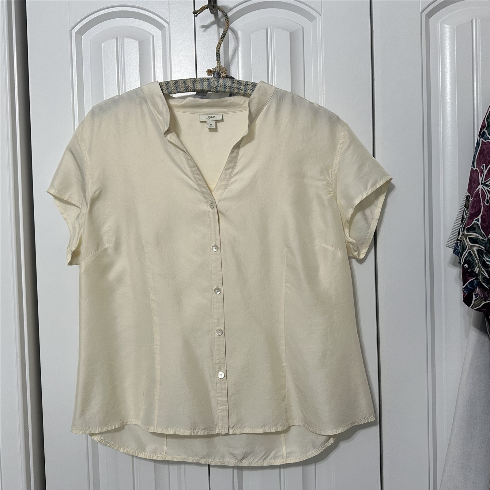 J. Jill Silk Top Womens Ivory Beige Medium Flowy Neutral Classic Blouse