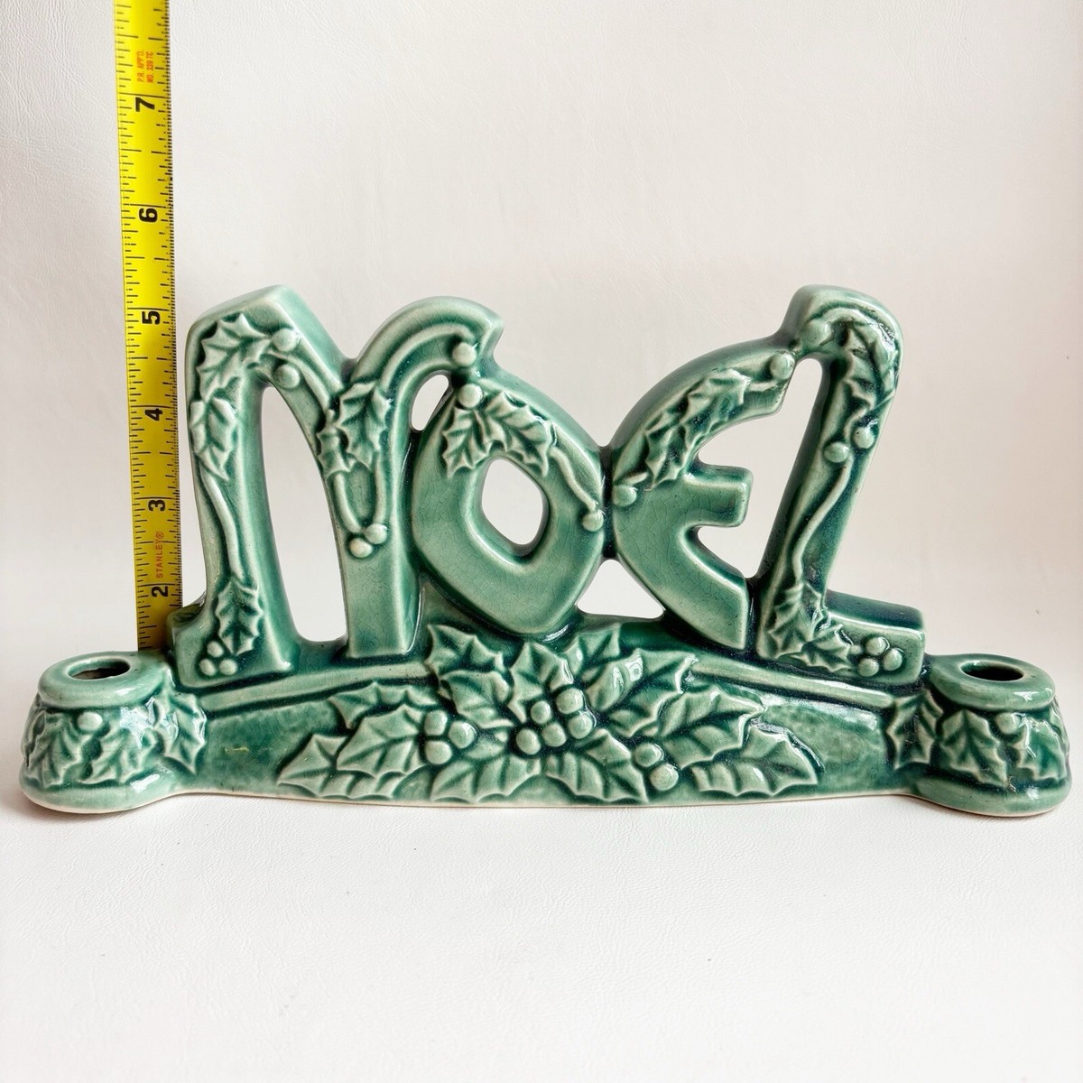 Juliマントルピース VTG Christmas Lipper & Mann Ceramic NOEL Candle Holder Green MCM
