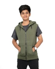 Kids Girls Boys Plain Gilet Fleece Hoodie Zipper Sleeveless Jacket 7-13 Years