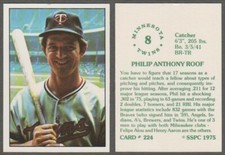 PHIL ROOF - 1975 SSPC # 224 - MINNESOTA TWINS CATCHER - 45+ YEAR OLD BEAUTY!