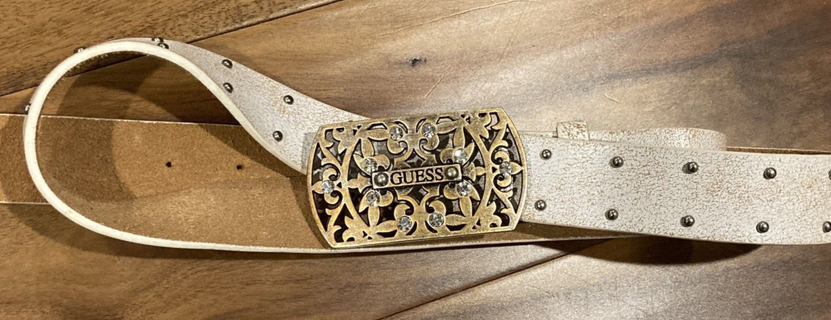 GUESS  Bright White genuine Leather Belt with Crystal-Studded Buckle Pink Lining JIARY Rhinestone Belts Women,Fashionable Crystals Design  main image 4