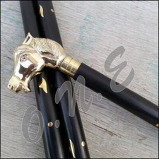 Antique Solid Brass Horse Head Handle Wooden Walking Stick Handmade Cane Gift