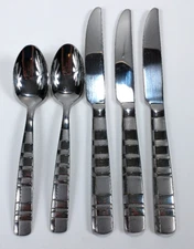 5 x Cambridge Landscape Stainless Flatware Dinner Spoons / Knives Frosted Modern