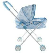 Baby Doll Stroller Trolley for Toddlers with Foldable Basket & Wheels, Hood Blue