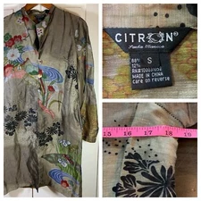 CITRON Santa Monica Linen Nylon Duster Small Asian Blouse Artsy Pockets Artsy