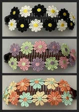 NEW LONG PLASTIC BANANA HAIR CLIP EMBROIDERY FLOWERS SELECT COLOR FREE SHIPPING