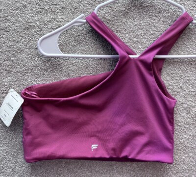 Fabletics Bra Asymmetrical Double Strap Midi Pink Small Athleisure NEW *READ