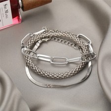 Women's Fashion Jewelry Silver Bohemian Layered 3 Piece Bracelet Set 1-232