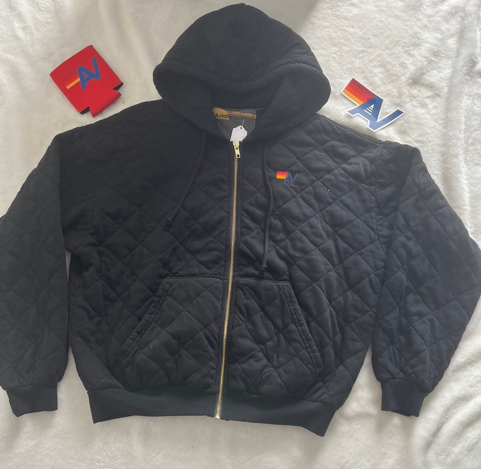 NWT Aviator Nation Quilted Relaxed Zio Hoodie Unisex Black Extra Small