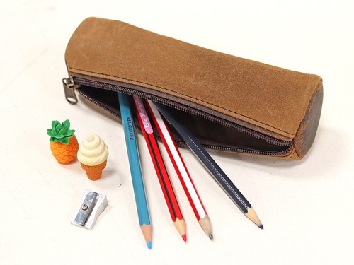 Canvas and Leather Pencil Case Artists School - Picture 1 of 5