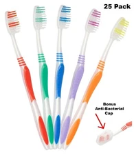 25 Pack Wholesale Toothbrush Individually Wrapped Classic Medium Soft With Cap