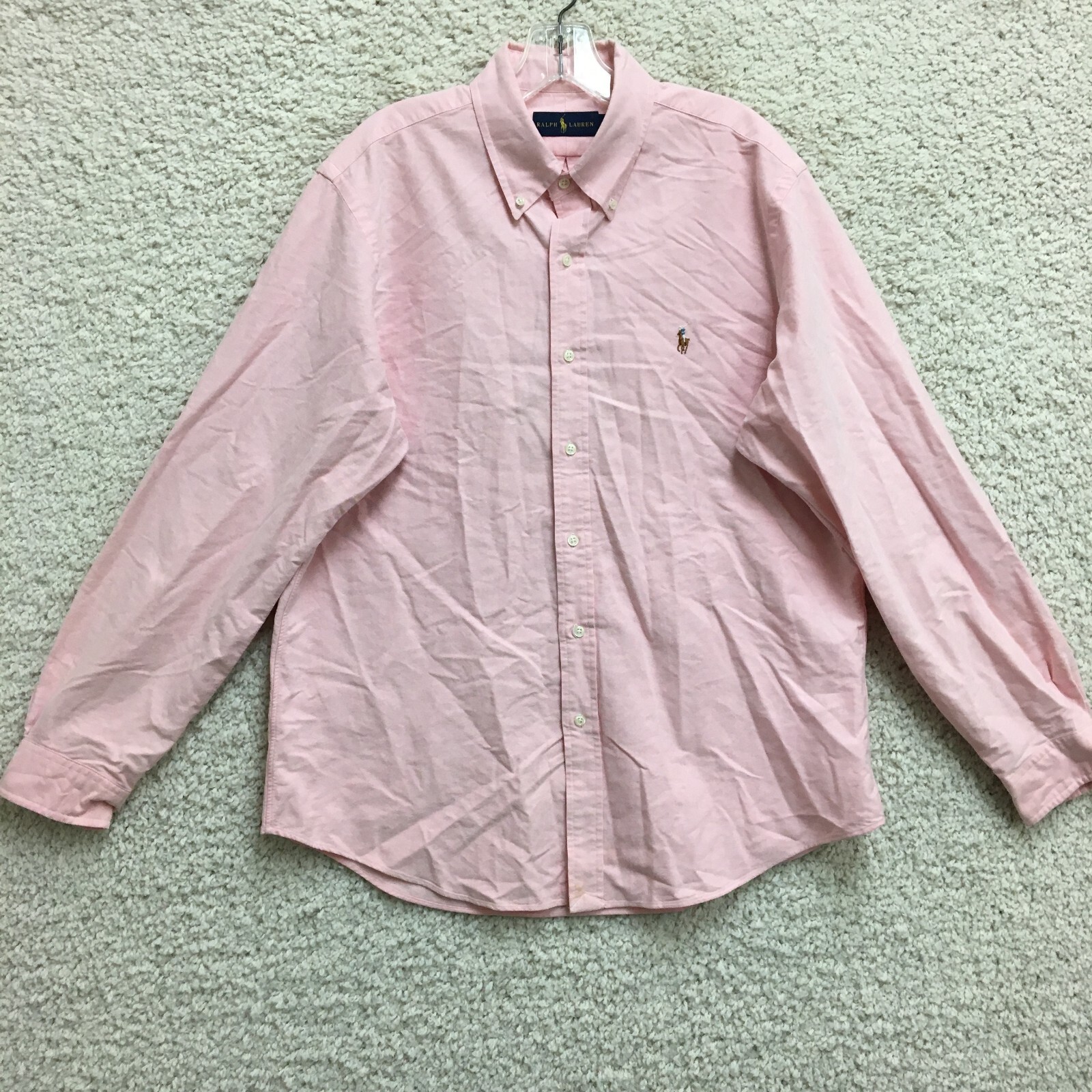 Camicia Ralph Lauren con bottoni grande rosa adulto manica lunga carne pony logo uomo