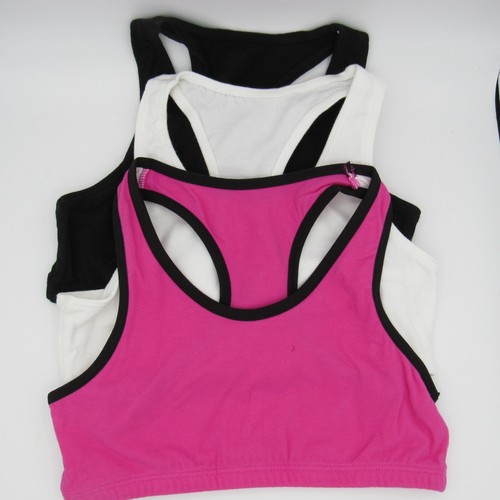 Fruit of the Loom Racerback Sports Bra 3-Pk Pink Black White-Girls/Kids Size 30 - Afbeelding 1 van 9