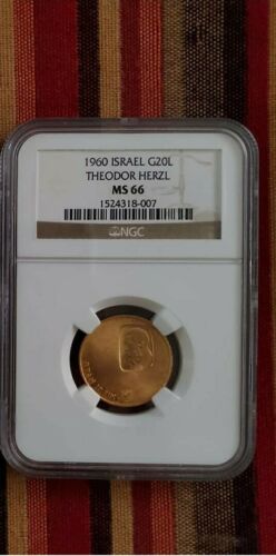 Israel 1960 GOLD  Theodore Herzl 20 Lirot 12th Anniversary NGC MS 66 - Zdjęcie 1 z 1