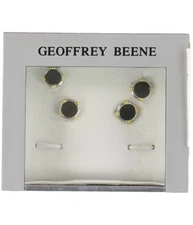 Geoffrey Beene Mens Plated Studds Neck Tie Set, Metallic, One Size