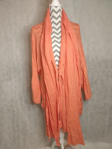 Abito Grizas lino avvolgente davanti taglia L corallo a strati Lagenlook boho spiaggia caftano - Foto 3 di 20