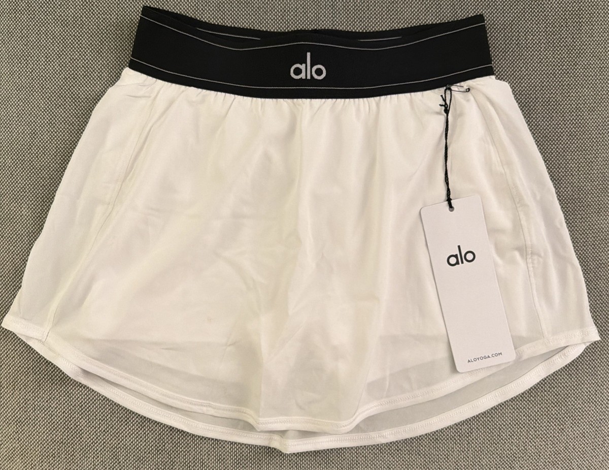 NWT ALO Match Point Tennis Skirt With Shorts / White & Black / XS