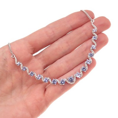 Chuck Clemency 925 Sterling echter Tansanit & weißer Topas Kette Halskette 18-20''
