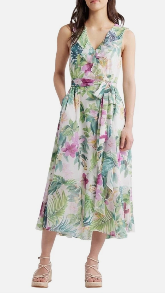 Tommy Bahama $198 Tropical Bliss Floral Tie Waist Faux Wrap Maxi Dress XS
