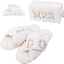 Bride to Be Gifts Set with Makeup Bag, Mrs Bag+slippers+hair Clip 