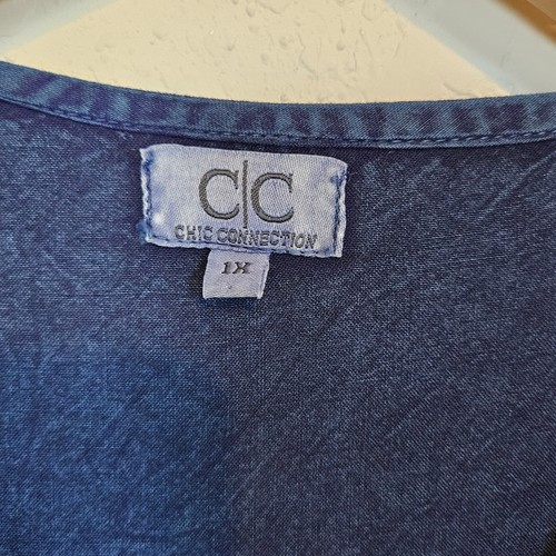 Abito tunica manica lunga ricamato blu Chic Connection taglie forti 1x casual - Foto 8 di 10