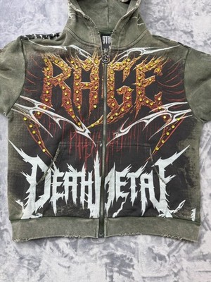 Stray Death Metal Hoodie Mens Small Full Zip Eagle Graphic w/ Rhinestones NWT