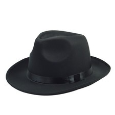 Black Satin Gangster Fedora Brim Hat Men Trilby Dress Cap Prop Costume Accessory