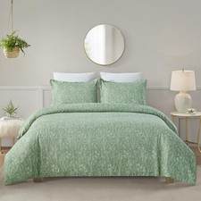 Soft Microfiber Floral Duvet Cover Size, Green Chic Queen Sage Green Leaf