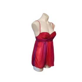 Victoria's Secret 34B Sexy Little Things Underwired BabyDoll Red Pink Sparkle