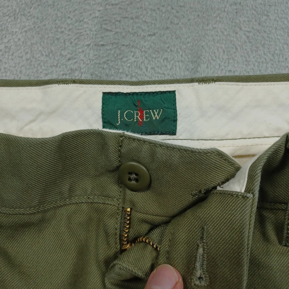 Pantalones J Crew Para Hombre 36x32 Verde Plisado Chino Bolsillos Preppy Remero Algodón Foto 3 de 4