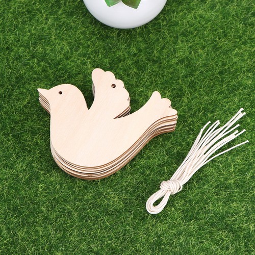 Set of 10 Christmas Wooden Decorations Bird Design Beige Hanging Tags ...