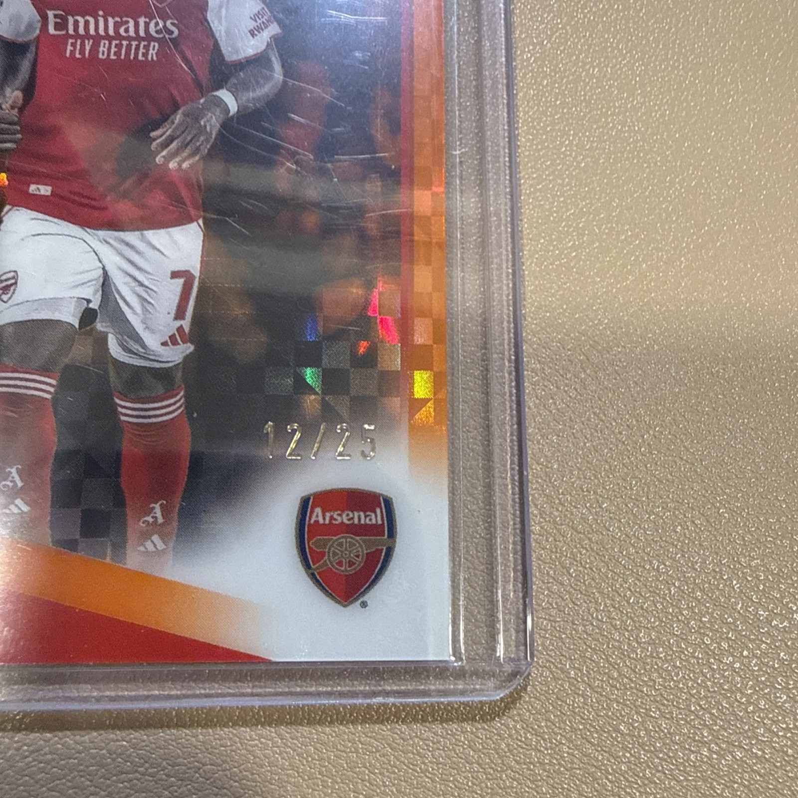 2025-26 Topps Chrome UEFA CC Bukayo Saka Orange Geometric Refractor #/25 Arsenal view 5