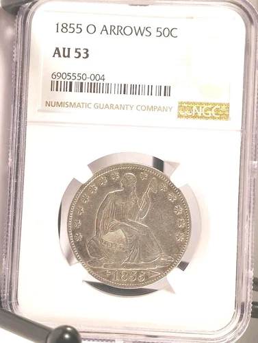 1855 O Arrows Seated Liberty Half NGC AU-53