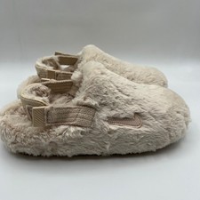 Nike Calm Fuzzy Slippers Women 10 Sanddrift Beige Faux Fur Adjustable Strap Mule