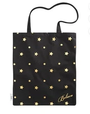 Jenni by Jennifer Moore "Believe" Gold Stars Tote Bag 13"x15" With 14" Handle