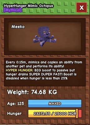  HYPER HUNGER MIMIC OCTOPUS   15S CD WITHOUT TOY    69kg | GROW A GARDEN  