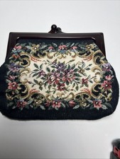 Tapestry Change Purse Lucite Kiss Lock Closure Vintage Needlepoint 6 1/2  Vintage