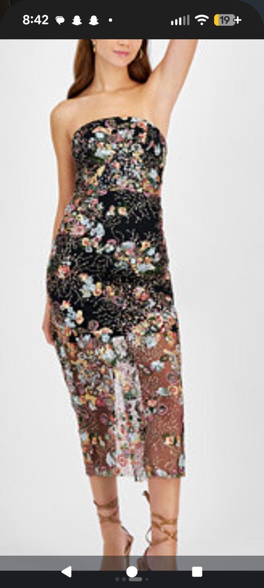 NWT Sam Edelman Sz 8 Sequin Embroidery Black Strapless Dress Sheer Cocktail  | eBay